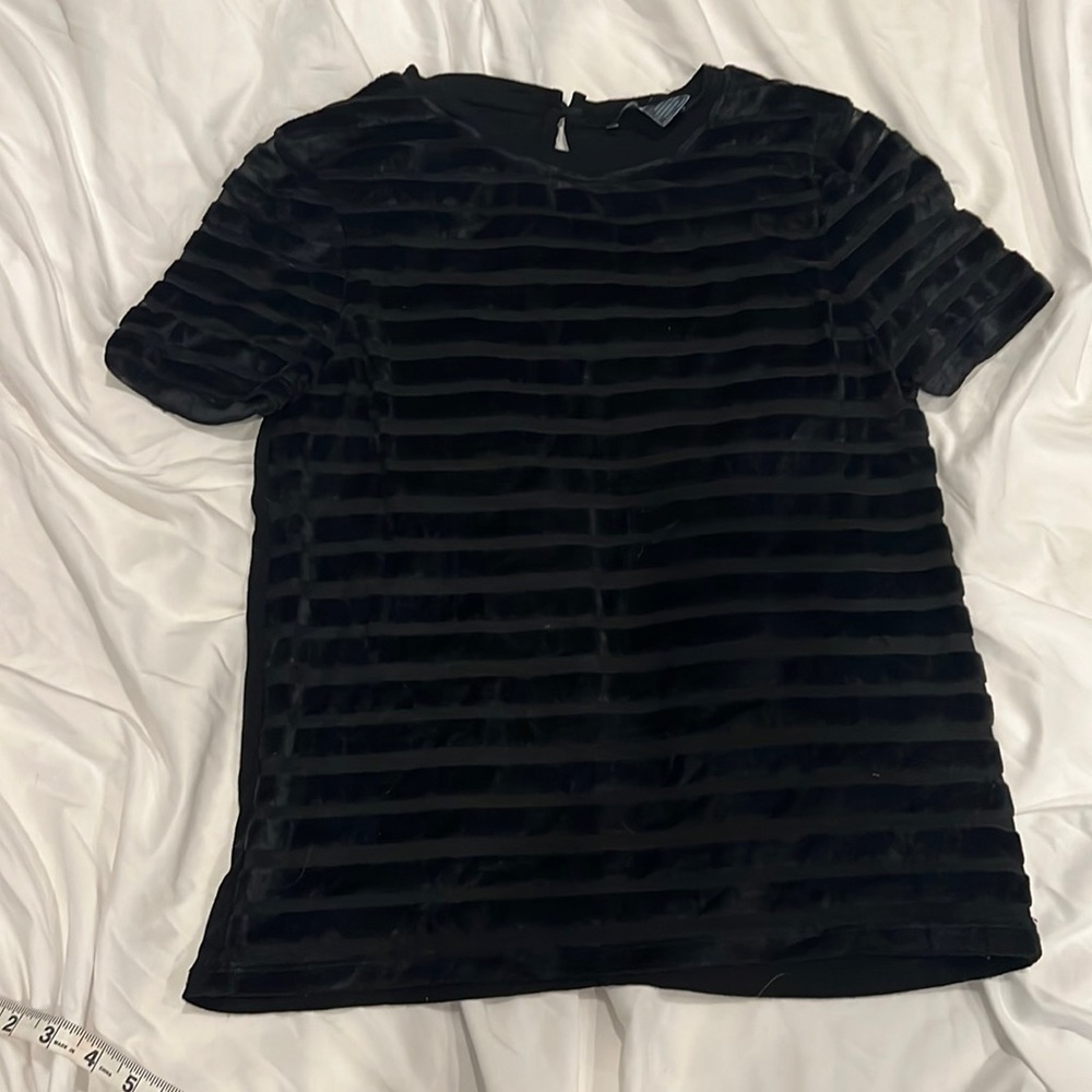 (2/$20) French Connection black velvet striped t shirt XS